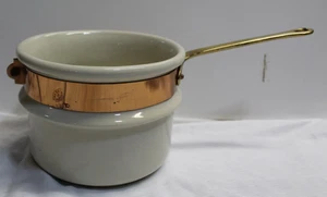 Double Boiler Insert Made in Portugal ~ Ironstone Copper Band Brass Handle - Picture 1 of 7