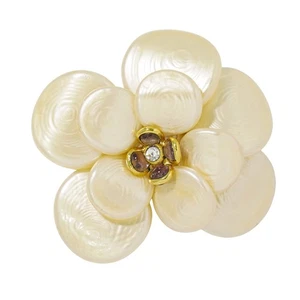 CHANEL Kamelie Kunststoff vergoldet Brosche beige - Bild 1 von 9