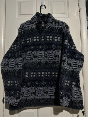 Vintage Woolrich Fleece Pullover Jacket Blue Moose Size XL AOP Pile Quarter Zip - Image 1 of 4