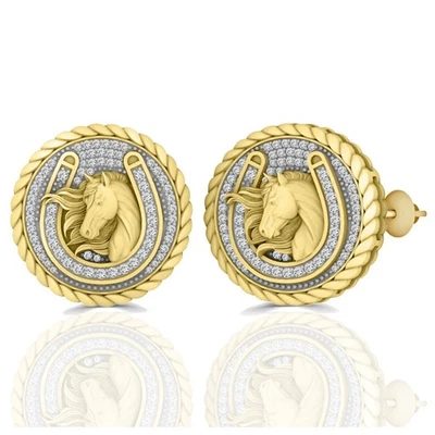 Genuine VVS1/D Moissanite Lucky Horseshoe Earrings Studs Screw Back Bold 24mm - Image 1 of 2