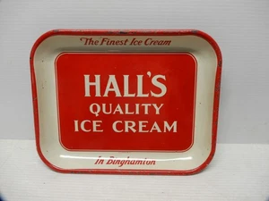 VINTAGE HALLS QUALITÄT EISCREME BLECH TABLETT BINGHAMTON NY - Bild 1 von 4