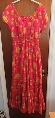 BETSEY JOHNSON Enchanted Garden Floral Smocked-Waist Tiered Maxi Dress Size XL - Image 1 of 4