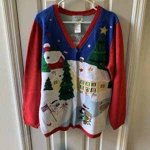 Vintage Quacker Factory Christmas In America Button Up Sweater Size Large NWT - Picture 1 of 21