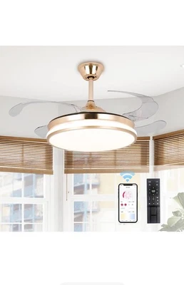 STERREN 42 inch Modern Low Profile LED Ceiling Fan Bladeless, Retractable Gold - Image 1 of 4