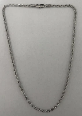 Collar de cadena de cuerda de 4 mm enchapado en oro blanco de 14k de 20" al por menor $130 NUEVO Foto 1 de 4
