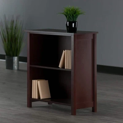 Winsome Wood Bookcase Shelf Walnut Finish Closed Back Solid Wood 2-Section