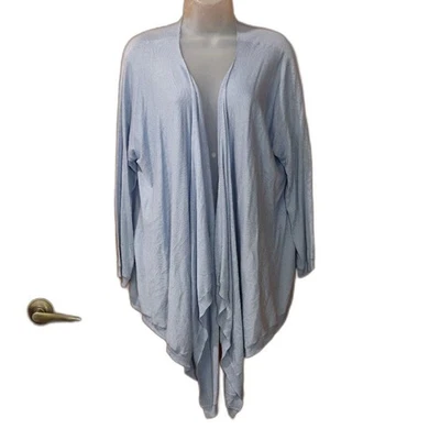 Cárdigan Suéter DKNY Azul Claro Seda y Cachemira Frente Abierto Drapeado Cascada M/L Foto 1 de 4