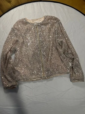 Chaqueta Bomber Fiesta Zara Beige Plateada Lentejuelas Talla S Nueva Favorita Bloggers Foto 1 de 4