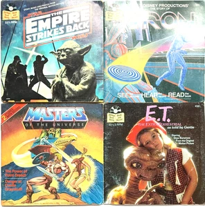 FOUR 24 PAGE READ ALONG BOOKS & RECORDS "EMPIRE STRIKES BACK, TRON, E.T. MASTERS - Imagen 1 de 3