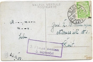 Latvia. 1937.  P/C sent RIGA. SLOGAN-Pošaties 3. pļaujas svētkiem... - Picture 1 of 2