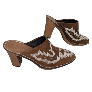 Donald J Pliner Western Couture Bozza Brown Suede Mules Heels Slides Size 10 - Picture 1 of 12