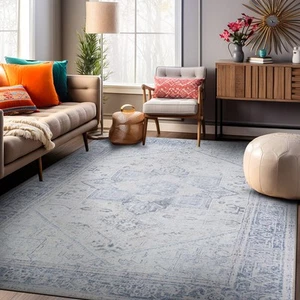 Rugshop Large Area Rug Medallion Boho Machine Washable Blue Rugs Living Room Rug - Picture 1 of 83