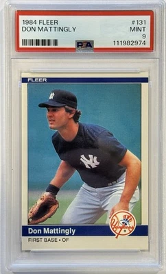Tarjeta de novato Fleer Don Mattingly 1984 RC #131 PSA 9 ¡Como nueva! Yankees Foto 1 de 2