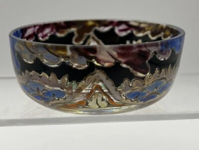 Pequeño cuenco de vidrio vintage español pintado a mano firmado Royo Foto 1 de 4