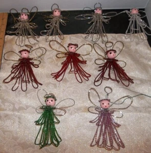 Vintage Handmade Christmas Ornaments Glass Beads Wire Angel Wooden Face Set of 9 - Picture 1 of 5