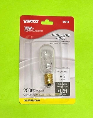 Satco S4718 15W 15T7C 130V 120V E12 Candleabra Base Clear Night Light Bulb - Image 1 of 2