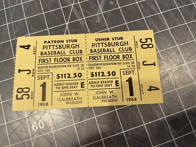 SEPTEMBER 1 1968 ROBERTO CLEMENTE 2 HIT HANK AARON 2 HIT GAME TICKET - Image 1 of 2