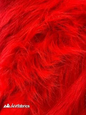 Faux Fur Long Pile Fabric Mongolian By The Yard- 2 Tone Tinsel Red -  - Image 1 of 4