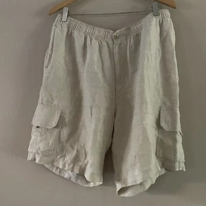 Tommy Bahama Herren 100 % Leinen Cargoshorts 9” beige Kordelzug Reißverschluss Größe LARGE - Bild 1 von 13