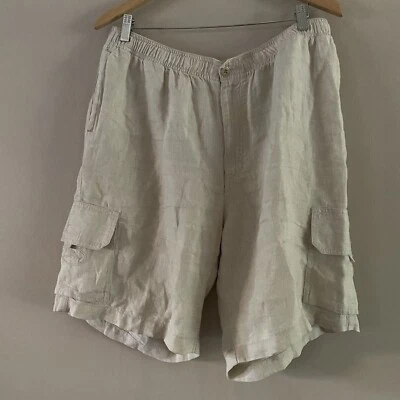 Pantalones Cortos Carga Tommy Bahama Para Hombre 100% Lino 9” Beige Cordón Cremallera Talla GRANDE Foto 1 de 4