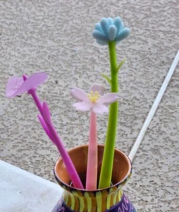 Flower PENS Set of 3 with cloth bag light activated soft top NEW h - Picture 1 of 7