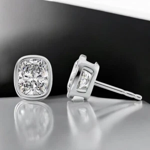 IGI Certified 2.00 Ct Cushion Cut Lab Created Diamond Stud Earrings 950 Platinum - Picture 1 of 9