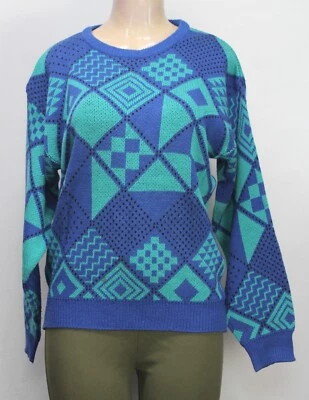 Vintage Harajuku Women's Sweater Long Sleeve Blue/Green Size L / 52 - Image 1 of 4