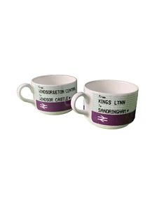 Bahnticket Druck Tassen Bone China stapelbar x 2 Tee/Kaffee Sammlerstück - selten - Bild 1 von 18