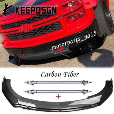 For Chevrolet Silverado 1500 CARBON Front Bumper Lip Splitter Spoiler +Strut Rod - Image 1 of 4