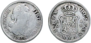 Spain 1776 M PJ 2 Reales Silver 813 VF - Picture 1 of 1