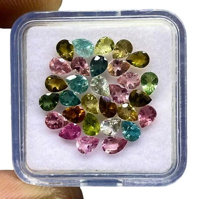 4.78 Cts Natural Multi Color Tourmaline Lot 30 Pcs 4x3 mm Pear Faceted Gemstones - Image 1 of 4