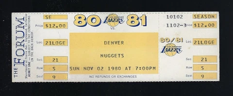 MAGIC, DAVID THOMPSON, ISSEL - 1980 NUGGETS @ LAKERS FULL NBA BASKETBALL TICKET Cover
