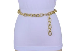 Women Gold Metal Chunky Oval Chain Fashion High Waist Hip Belt Hip Waist XS S M - Picture 1 of 12