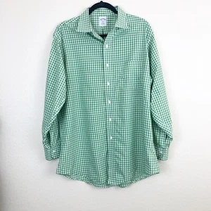 Brooks Brother Men's 16.5 2/3 Non-Iron Green White Gingham Plaid Checks Shirt - Picture 1 of 5