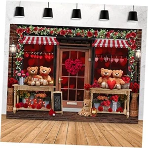 Valentine's Day Photography Backdrop 7x5ft Red Rose Love Heart Brick Wall - Picture 1 of 8