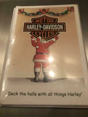 HARLEY DAVIDSON CHRISTMAS CARDS #X730 DECK THE HALL WITH ALL THINGS HARLEY (10) - Image 1 of 4
