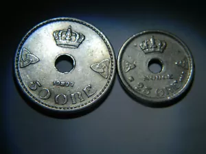 1927 50 Ore - 25 Øre / Ore - Haakon VII - Norway - (KM386 - KM384) - rare coins - Picture 1 of 6