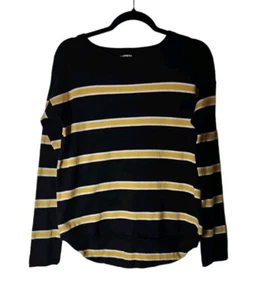 Express Sweater Small Black White Yellow Striped Long Sleeve Lightweight Womens - Picture 1 of 10