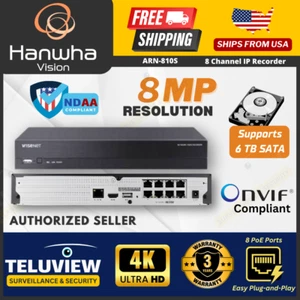 Hanwha Techwin ARN-810S Wisenet A Series 8CH PoE NVR IP Security Recorder 4K - Picture 1 of 8