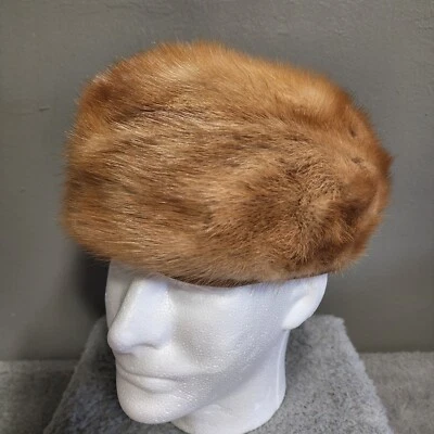 Deborah Exclusive Fur Hat Pillbox Vintage Lined Light Brown - Image 1 of 4