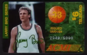 $6 Larry Bird Baloncesto 1ª Tarjeta de 9 'L' Emitida 05/01/94 # ESPECIMEN Tarjeta Telefónica - Imagen 1 de 2