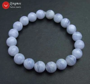 Fashion 10mm Round Natural Blue Lace Agate Bracelet for Women Stone Jewelry 15'' - Picture 1 of 11
