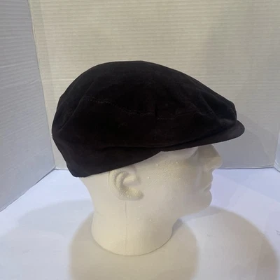 Barneys NY Vera Pelle Newsboy Gorra Sombrero, Marrón Oscuro Gamuza Cuero XL Hecho en Italia Foto 1 de 4