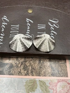 Vintage 80er Silberfarbene Oversized Fan Ohrringe Statement Geometrisch Kühn - Bild 1 von 4