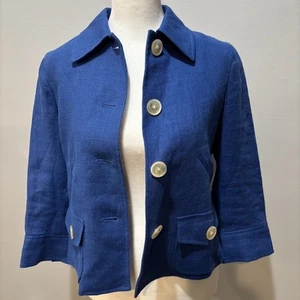 Polo Ralph Lauren women linen Blazer Size 4P Vibrant Blue 3/4 Sleeves - Picture 1 of 12