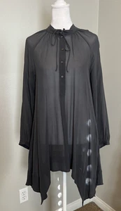 Club Monaco Gray Silk Georgette/Chiffon Sharkbite Hem Sheer Tunic Top Size Small - Picture 1 of 12