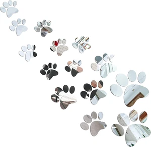 14 Pcs Dog Paw Print Mirror Stickers Removable Wall Decor Silver 3 Sizes - Picture 1 of 11