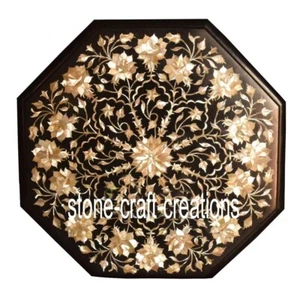 17" Marble Coffee Table Top Mother Of Pearls Inlaid Mosaic Home And Garden Decor - Picture 1 of 8