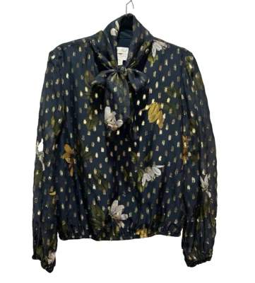 Ted Baker Long SL Neck Tie Blouse Women 3 US 8 Elastic Hem V-Neck Office Career - Image 1 of 4