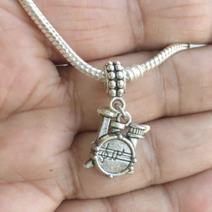 Antique Silver DRUM SET for Music Lovers Charm Fit Beaded Bracelet. - Picture 1 of 2